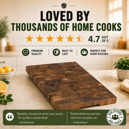 Mahogany End Grain Cutting Board, 17×13×1.6 in – Handmade Butcher Block, Knife-Friendly, Juice Groove, Non-Slip Feet
