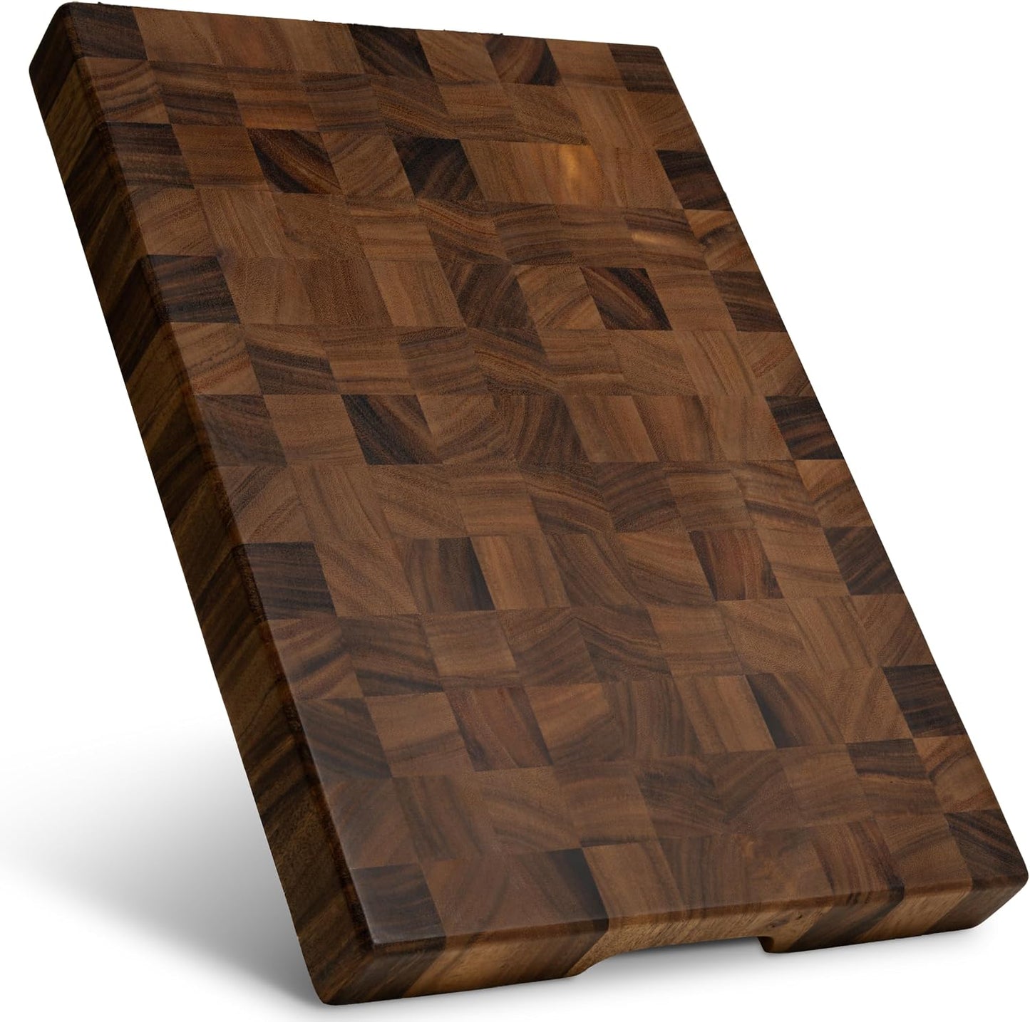Mahogany End Grain Cutting Board, 17×13×1.6 in – Handmade Butcher Block, Knife-Friendly, Juice Groove, Non-Slip Feet