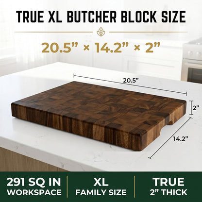 Mahogany End Grain Cutting Board, 17×13×1.6 in – Handmade Butcher Block, Knife-Friendly, Juice Groove, Non-Slip Feet