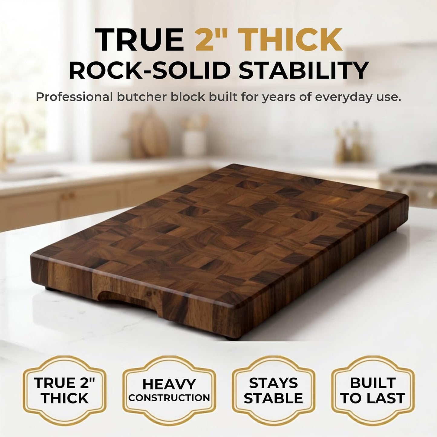 Mahogany End Grain Cutting Board, 17×13×1.6 in – Handmade Butcher Block, Knife-Friendly, Juice Groove, Non-Slip Feet