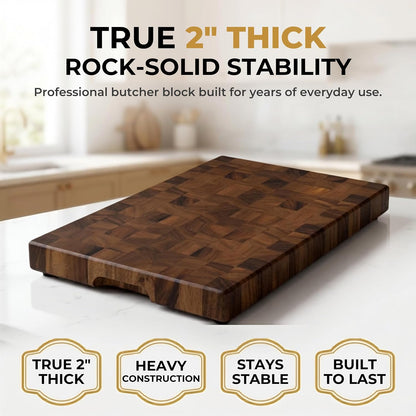 Mahogany End Grain Cutting Board, 17×13×1.6 in – Handmade Butcher Block, Knife-Friendly, Juice Groove, Non-Slip Feet