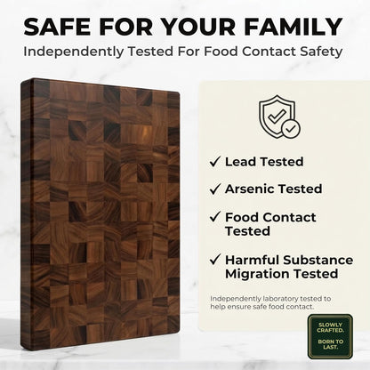 Mahogany End Grain Cutting Board, 17×13×1.6 in – Handmade Butcher Block, Knife-Friendly, Juice Groove, Non-Slip Feet