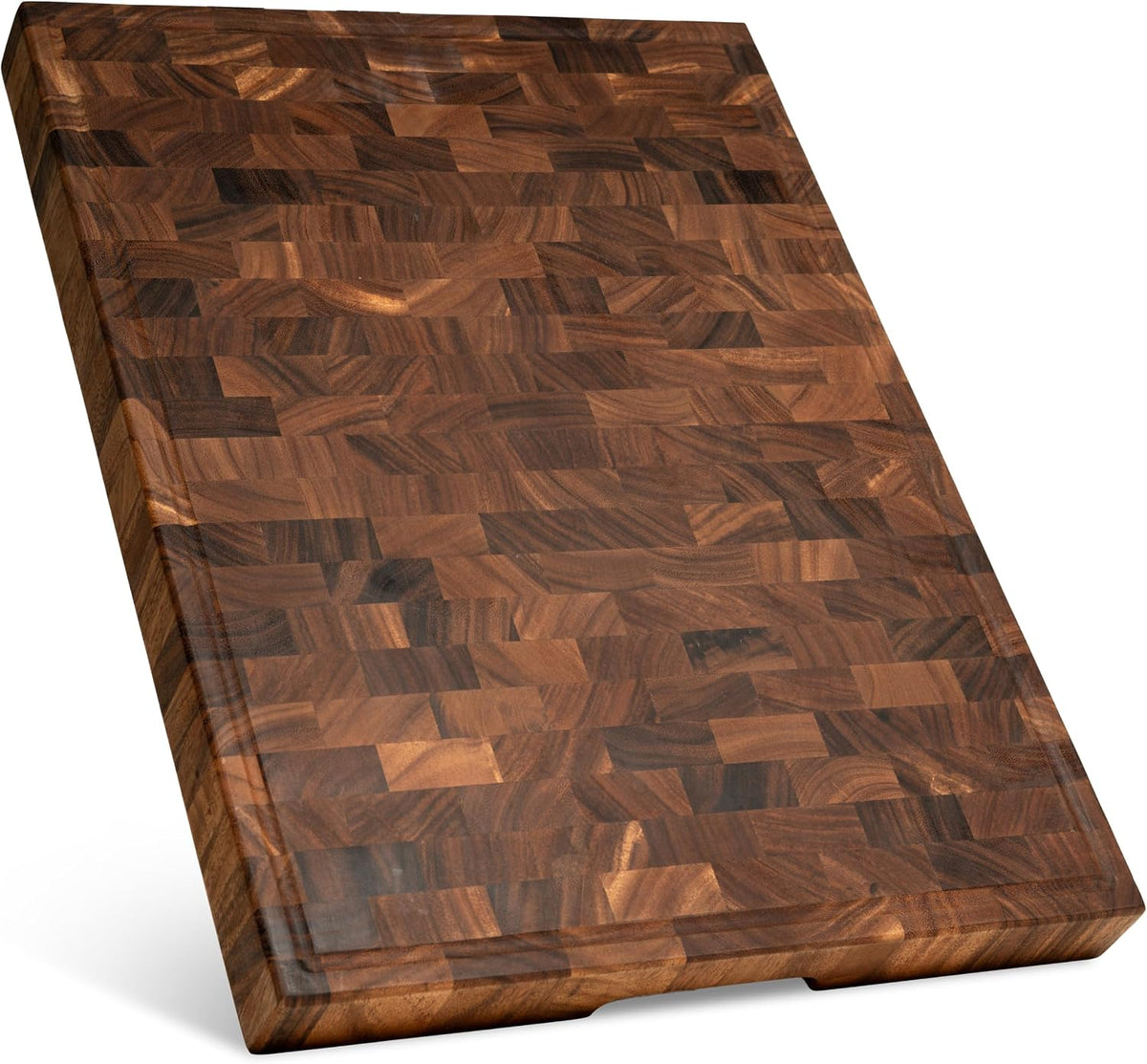 Mahogany End Grain Cutting Board, 17×13×1.6 in – Handmade Butcher Block, Knife-Friendly, Juice Groove, Non-Slip Feet