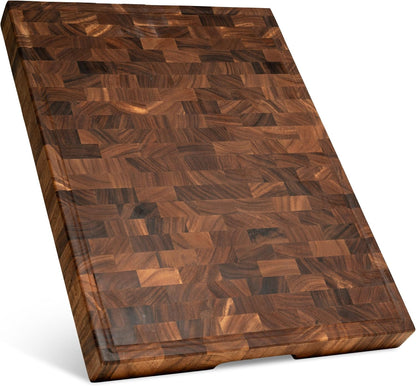 Mahogany End Grain Cutting Board, 17×13×1.6 in – Handmade Butcher Block, Knife-Friendly, Juice Groove, Non-Slip Feet