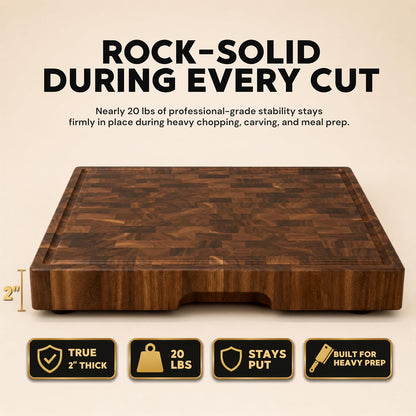 Mahogany End Grain Cutting Board, 17×13×1.6 in – Handmade Butcher Block, Knife-Friendly, Juice Groove, Non-Slip Feet