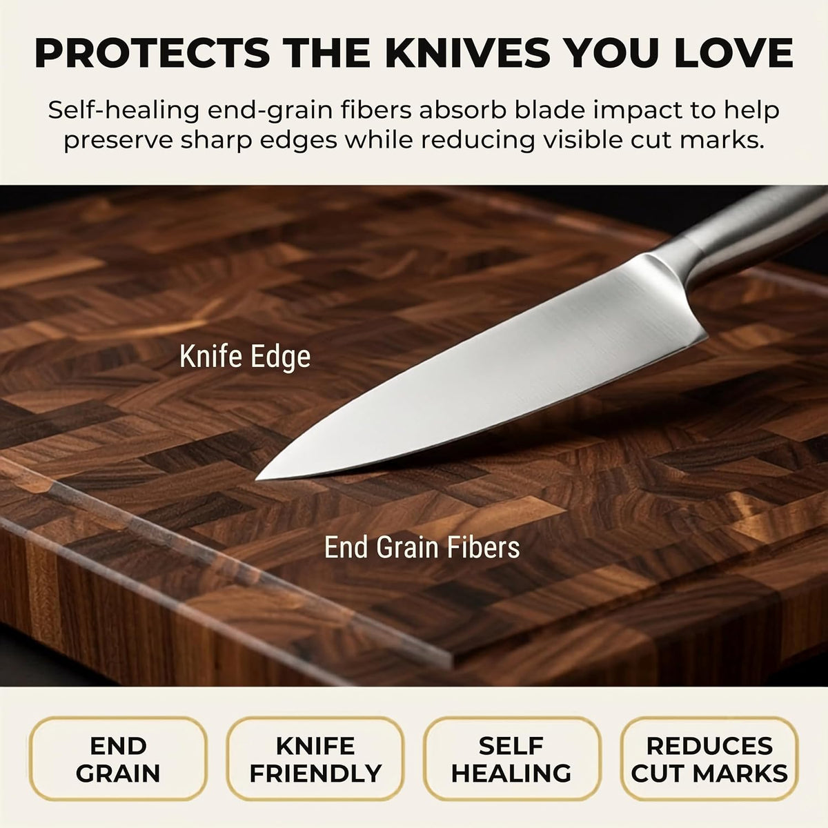 Mahogany End Grain Cutting Board, 17×13×1.6 in – Handmade Butcher Block, Knife-Friendly, Juice Groove, Non-Slip Feet