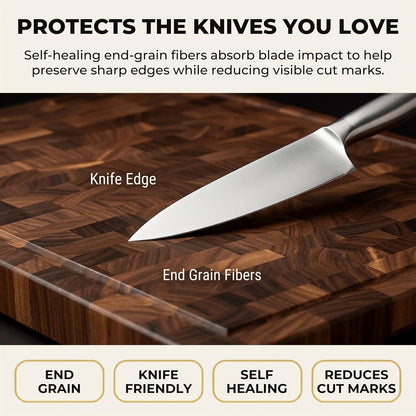 Mahogany End Grain Cutting Board, 17×13×1.6 in – Handmade Butcher Block, Knife-Friendly, Juice Groove, Non-Slip Feet
