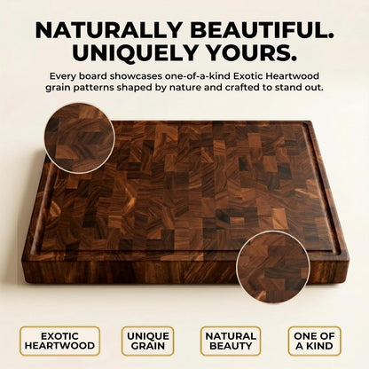 Mahogany End Grain Cutting Board, 17×13×1.6 in – Handmade Butcher Block, Knife-Friendly, Juice Groove, Non-Slip Feet