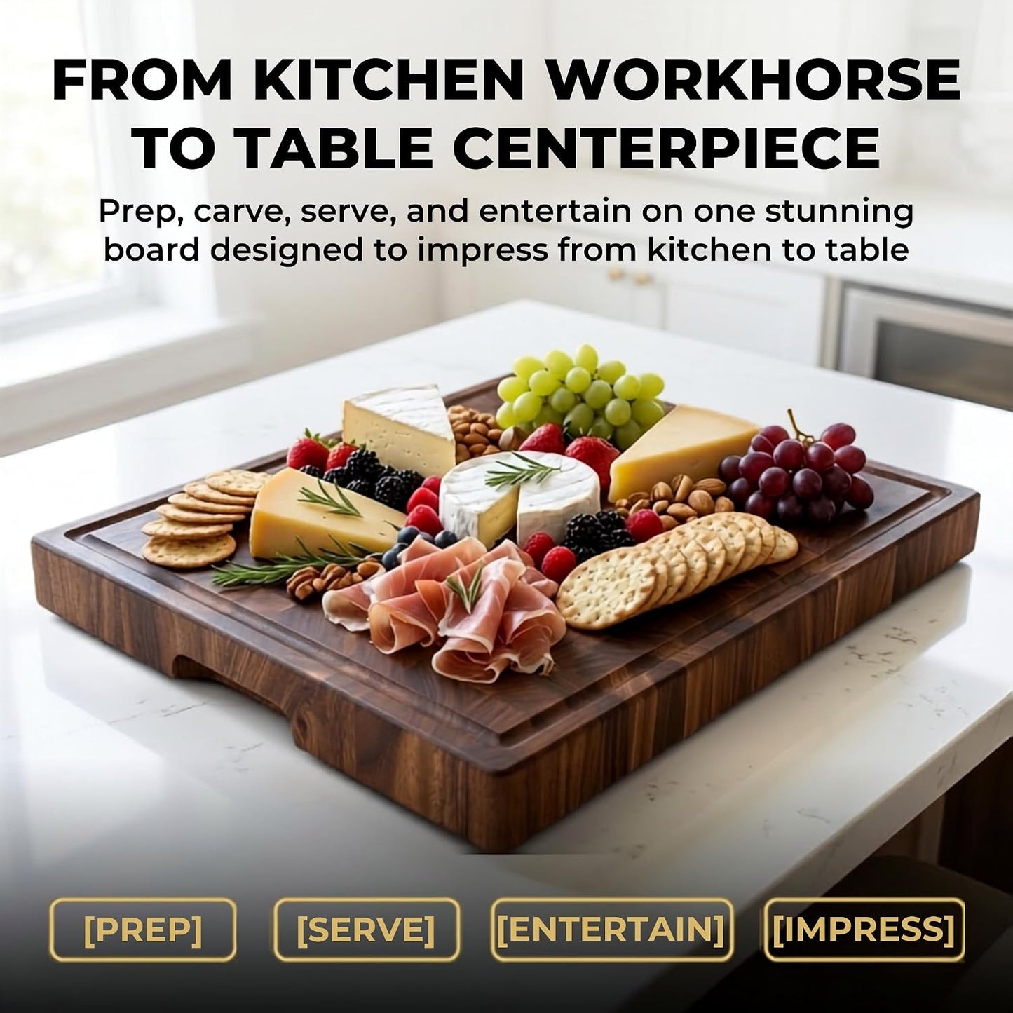 Mahogany End Grain Cutting Board, 17×13×1.6 in – Handmade Butcher Block, Knife-Friendly, Juice Groove, Non-Slip Feet