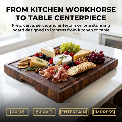 Mahogany End Grain Cutting Board, 17×13×1.6 in – Handmade Butcher Block, Knife-Friendly, Juice Groove, Non-Slip Feet