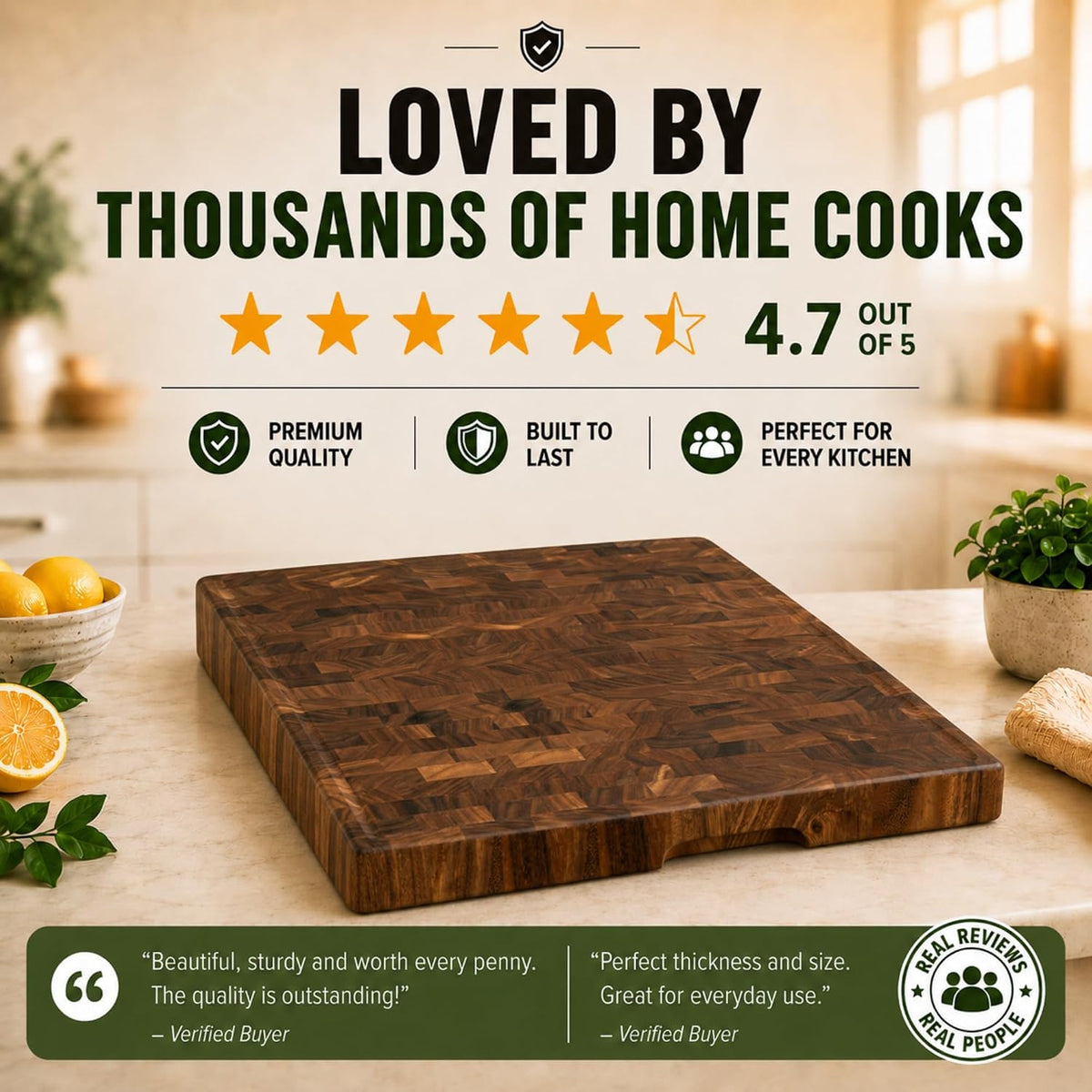 Mahogany End Grain Cutting Board, 17×13×1.6 in – Handmade Butcher Block, Knife-Friendly, Juice Groove, Non-Slip Feet