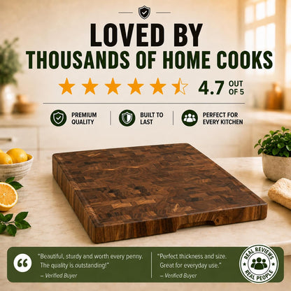 Mahogany End Grain Cutting Board, 17×13×1.6 in – Handmade Butcher Block, Knife-Friendly, Juice Groove, Non-Slip Feet