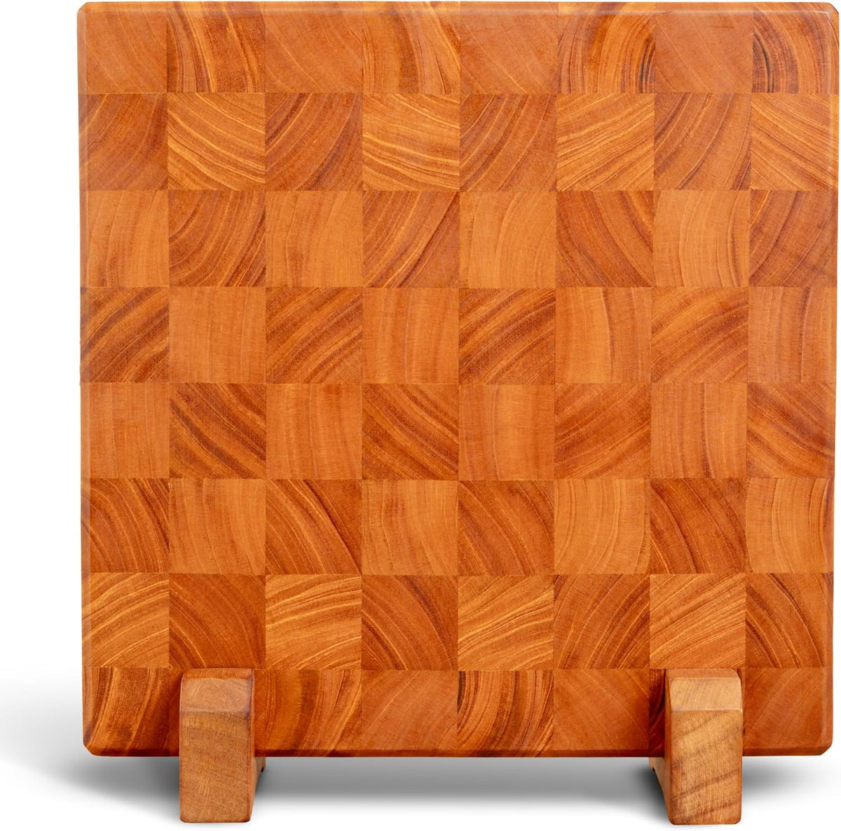 Mahogany End Grain Cutting Board, 17×13×1.6 in – Handmade Butcher Block, Knife-Friendly, Juice Groove, Non-Slip Feet