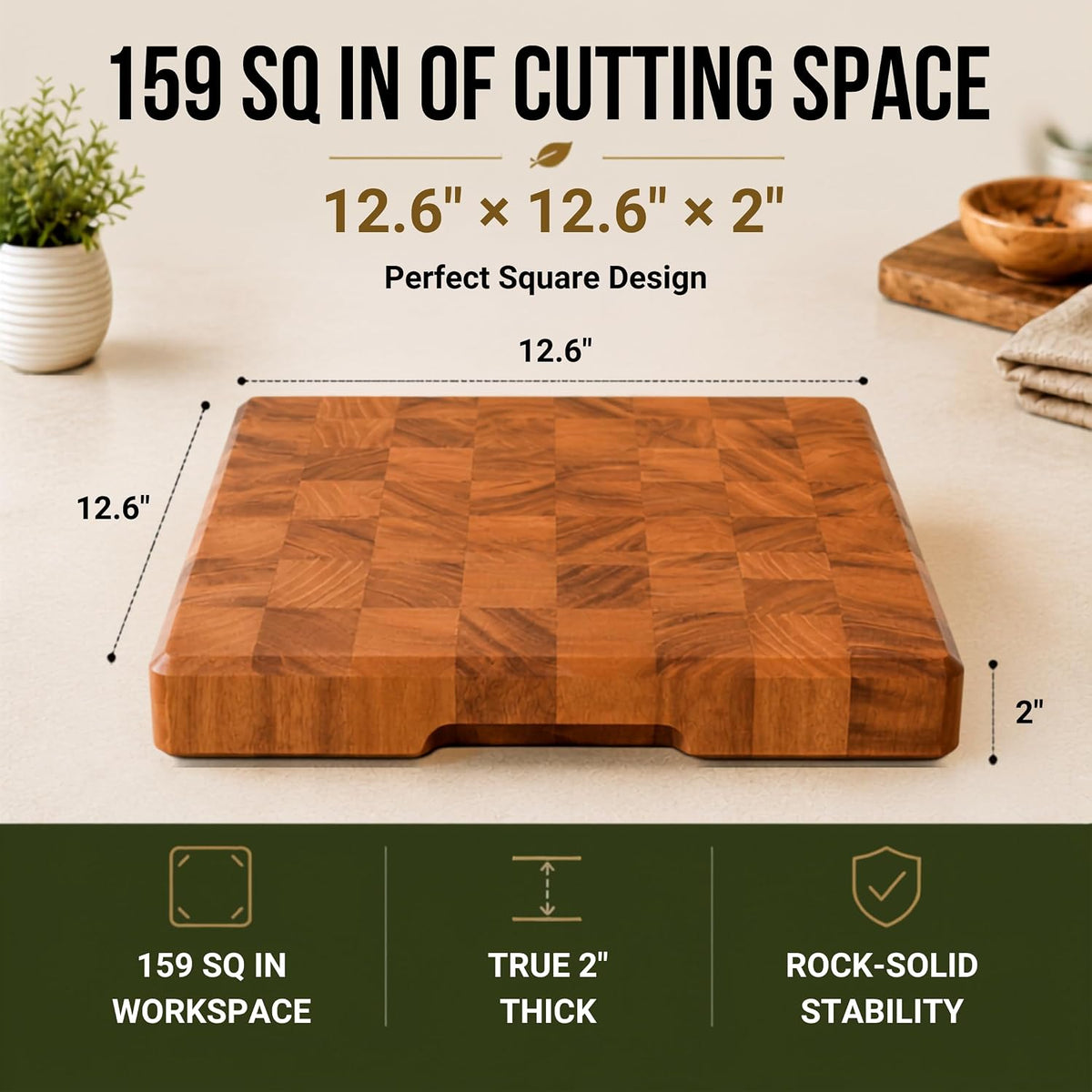 Mahogany End Grain Cutting Board, 17×13×1.6 in – Handmade Butcher Block, Knife-Friendly, Juice Groove, Non-Slip Feet