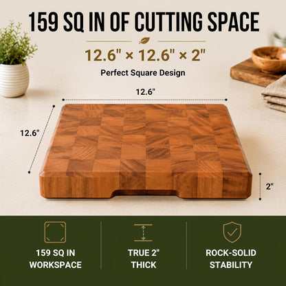 Mahogany End Grain Cutting Board, 17×13×1.6 in – Handmade Butcher Block, Knife-Friendly, Juice Groove, Non-Slip Feet
