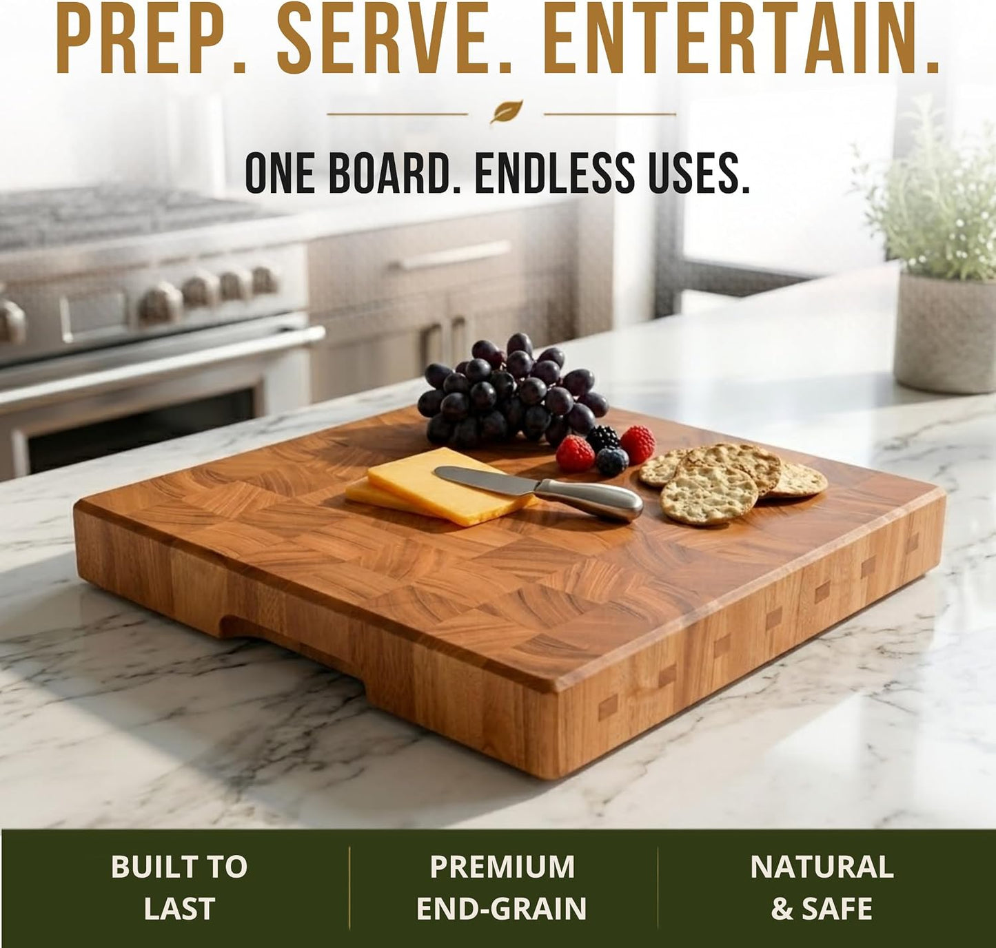 Mahogany End Grain Cutting Board, 17×13×1.6 in – Handmade Butcher Block, Knife-Friendly, Juice Groove, Non-Slip Feet