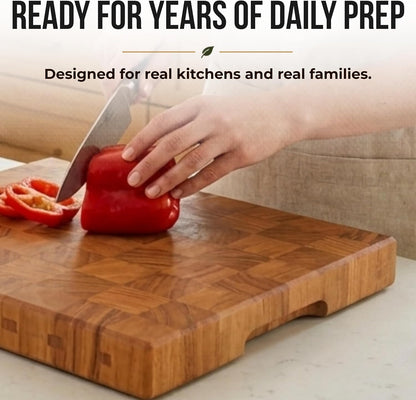 Mahogany End Grain Cutting Board, 17×13×1.6 in – Handmade Butcher Block, Knife-Friendly, Juice Groove, Non-Slip Feet