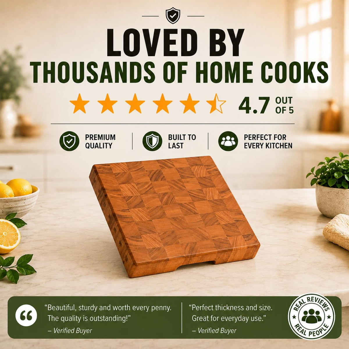 Mahogany End Grain Cutting Board, 17×13×1.6 in – Handmade Butcher Block, Knife-Friendly, Juice Groove, Non-Slip Feet