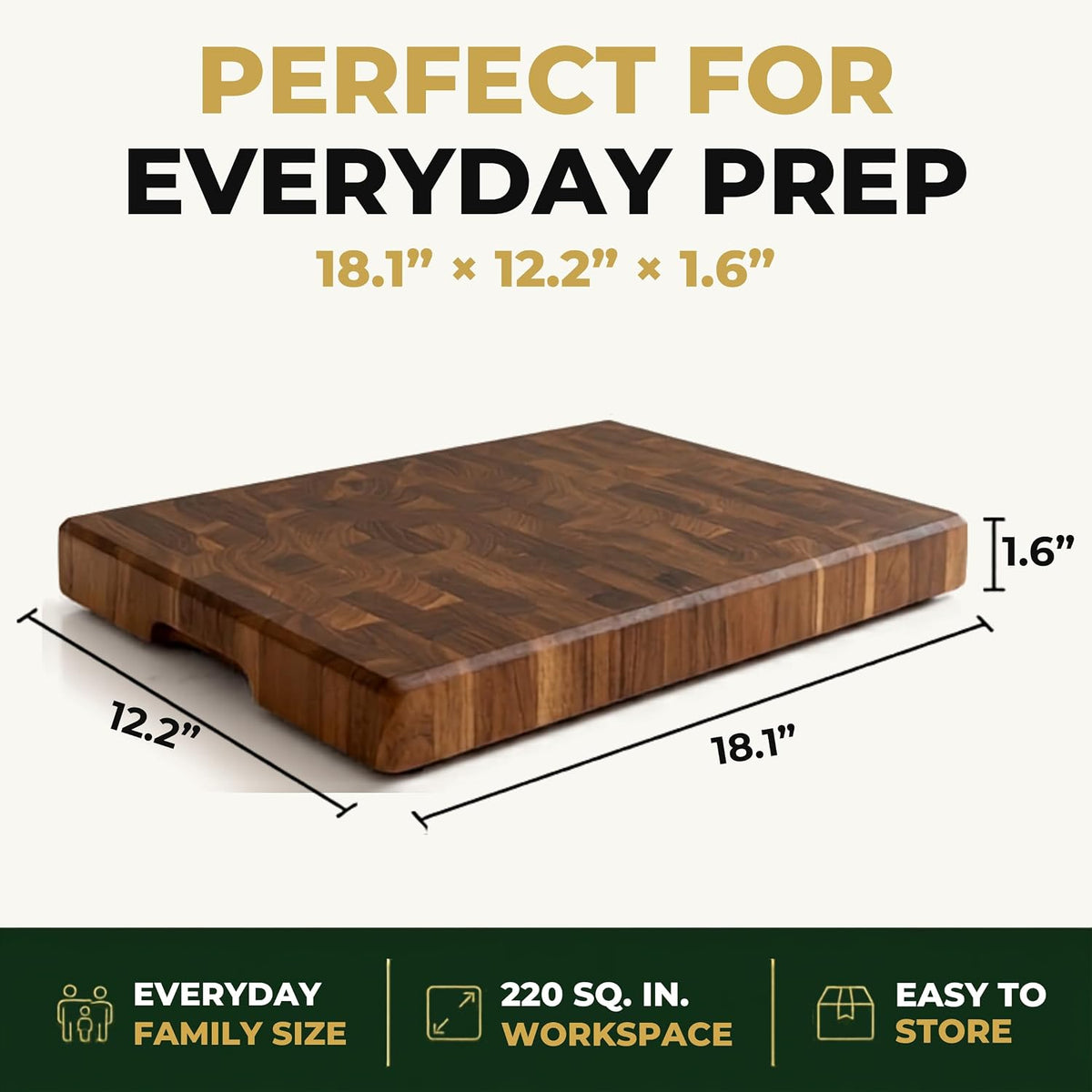 Mahogany End Grain Cutting Board, 17×13×1.6 in – Handmade Butcher Block, Knife-Friendly, Juice Groove, Non-Slip Feet