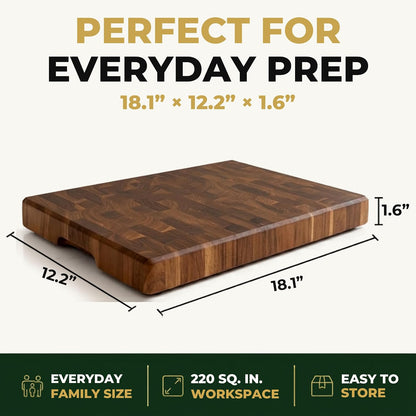 Mahogany End Grain Cutting Board, 17×13×1.6 in – Handmade Butcher Block, Knife-Friendly, Juice Groove, Non-Slip Feet