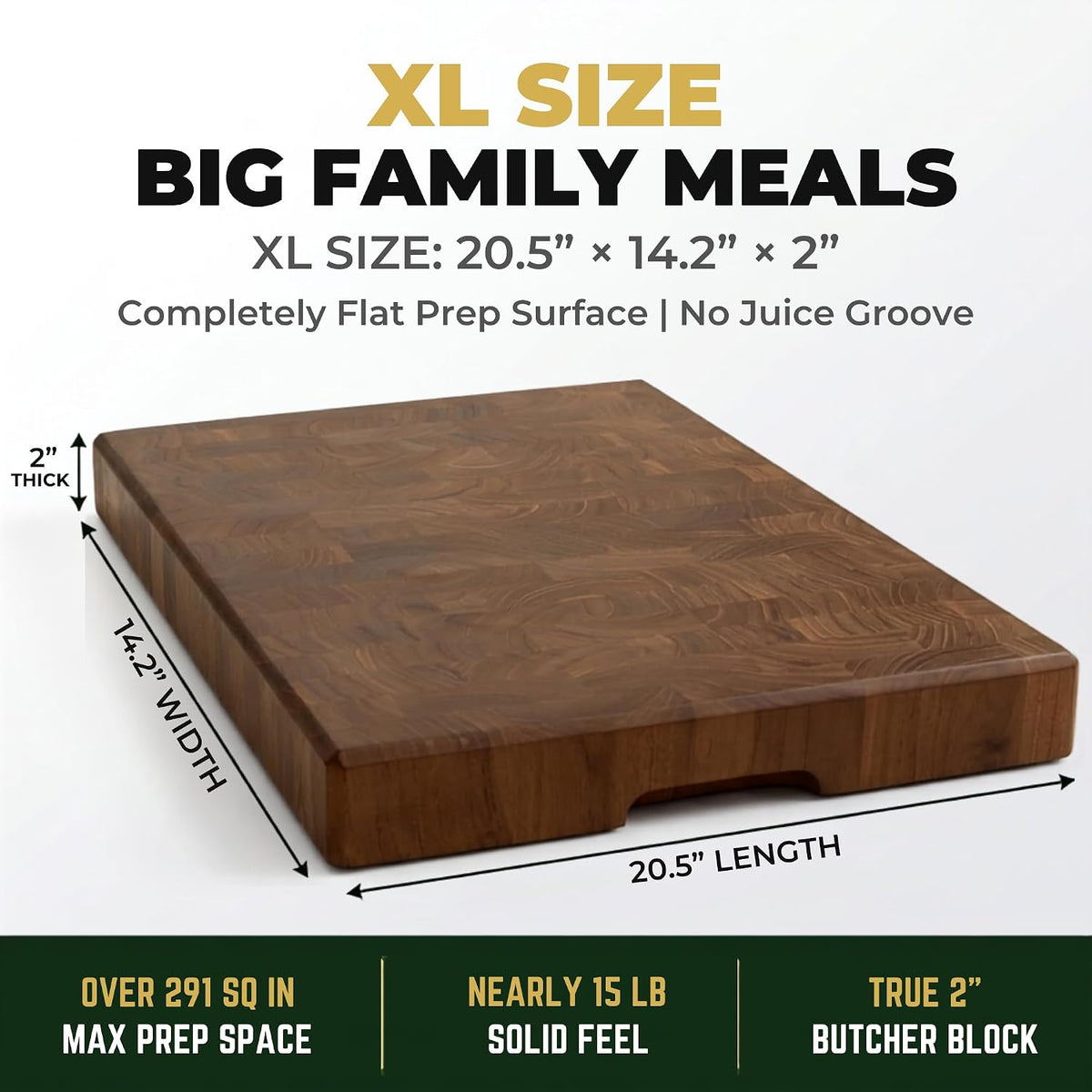 Mahogany End Grain Cutting Board, 17×13×1.6 in – Handmade Butcher Block, Knife-Friendly, Juice Groove, Non-Slip Feet
