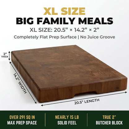 Mahogany End Grain Cutting Board, 17×13×1.6 in – Handmade Butcher Block, Knife-Friendly, Juice Groove, Non-Slip Feet