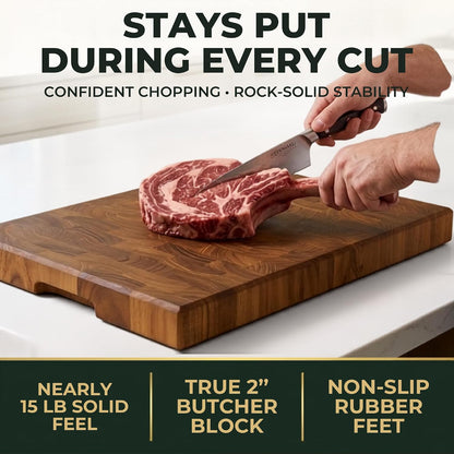 Mahogany End Grain Cutting Board, 17×13×1.6 in – Handmade Butcher Block, Knife-Friendly, Juice Groove, Non-Slip Feet