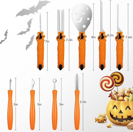 Pumpkin Carving Kit Tools Halloween, Professional Heavy Duty Carving Set, Stainless Steel Sculpting Tool Carving Knife for Halloween Decoration Jack-O-Lanterns, Gift for Halloween(9PCS)