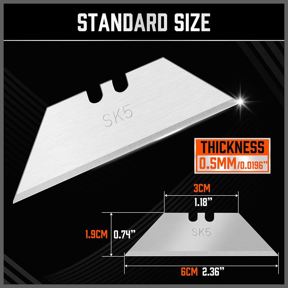 Pack Of 100 Utility Knife Blades, Box Cutter Blades Replacement with Dispenser, SK5 Carbon Steel
