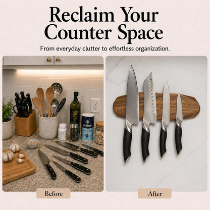 Magnetic Knife Holder - Acacia Wooden Wall-Mount Magnetic Knife Strip & Organizer with 3M No-Drill & Screw Mount Options, Water-Resistant Universal Knife Holder | 12 Inches, Capacity 6.6 lb