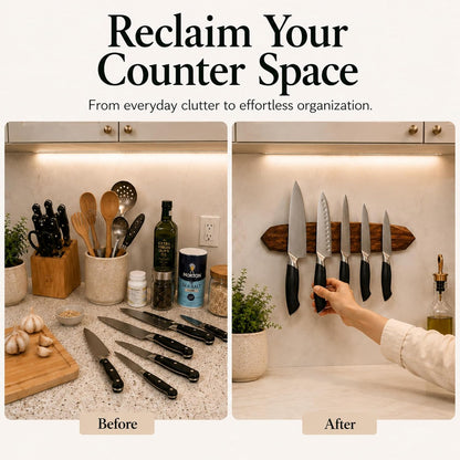 Magnetic Knife Holder - Acacia Wooden Wall-Mount Magnetic Knife Strip & Organizer with 3M No-Drill & Screw Mount Options, Water-Resistant Universal Knife Holder | 12 Inches, Capacity 6.6 lb
