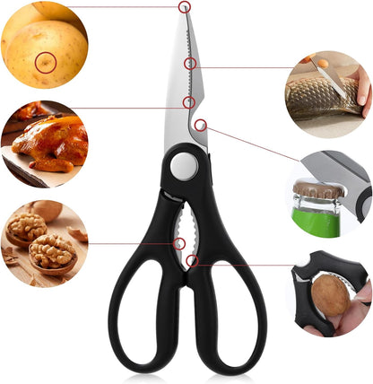 2Pcs Kitchen Scissors All Purpose Shears Heavy Duty Come Apart Poultry Shears Stainless Steel Cooking Utensils Gadgets Soft Grip Comfort Handle for Meat Chicken Fish Poultry