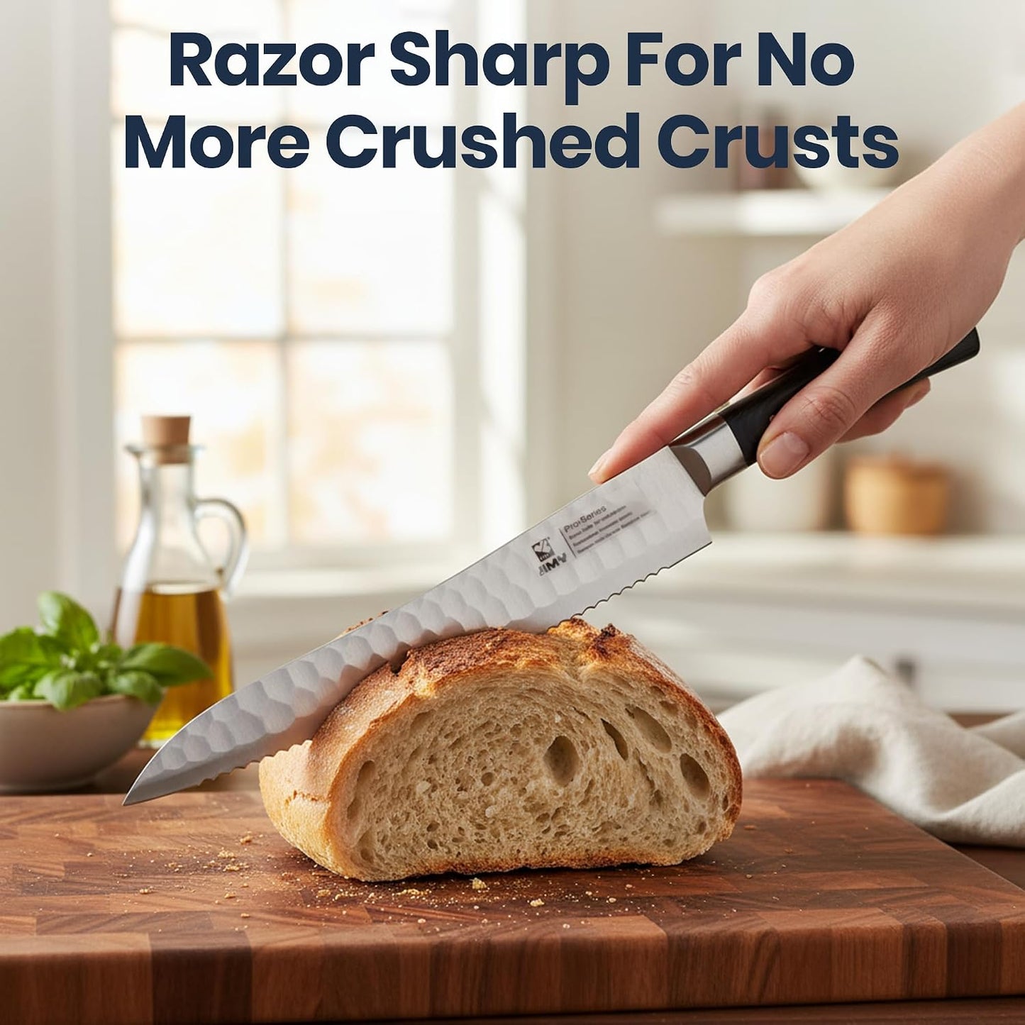 10'' Serrated Bread Knife for Homemade Sourdough with Sharpening Rod – Ultra Sharp Japanese J2 Stainless Steel Blade, Full Tang Design & Ergonomic Handle