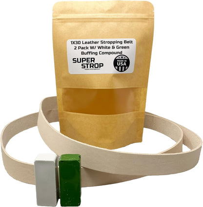 1x30 inch Leather Honing Strop Belt with White Buffing Compound fits 1x30 Powered Belt Sanders