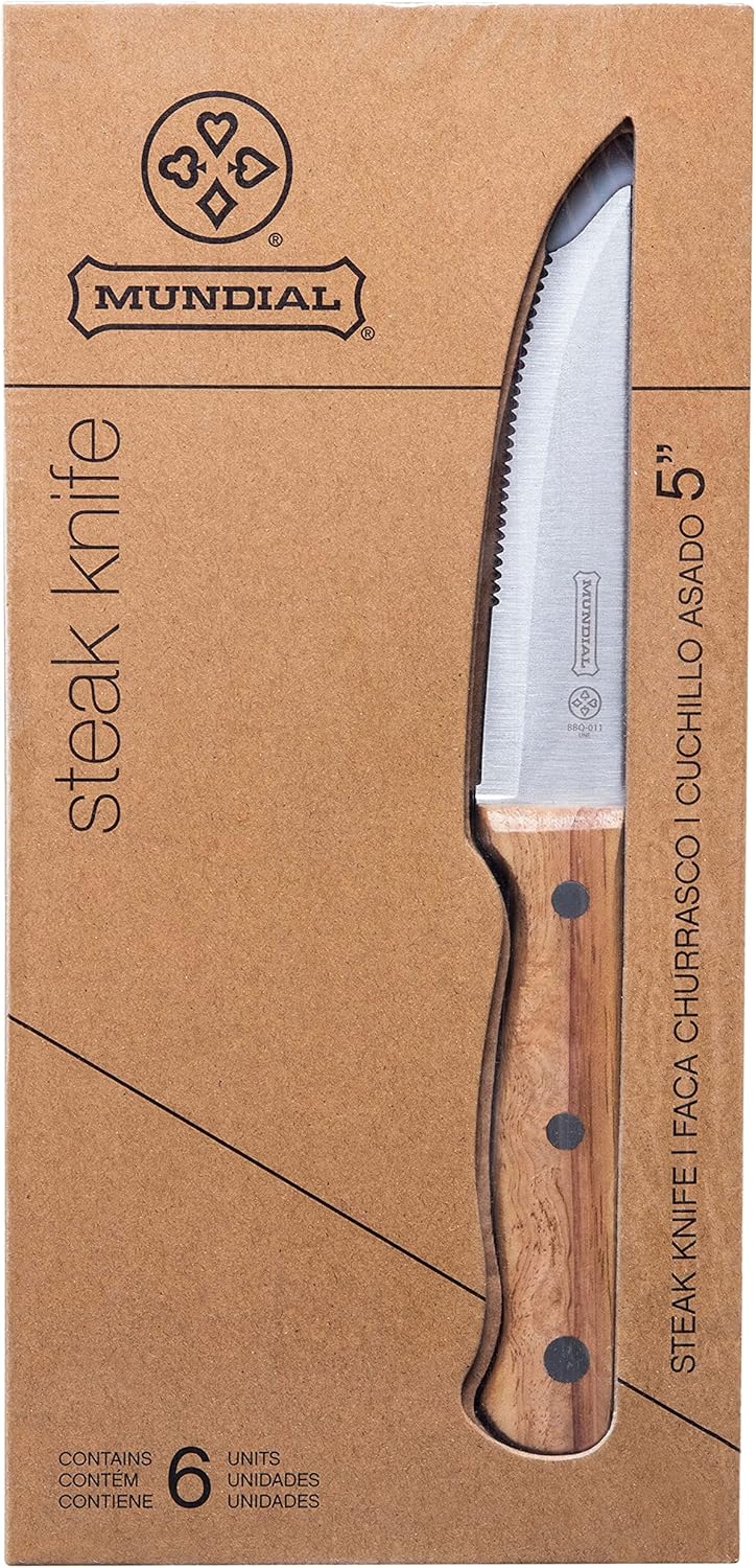 5 inch Steak Knife Set of 6 pieces with Wood Handle