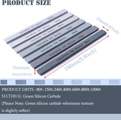 7pcs Sharpening Stone Set,7 Grit Green Silicon Carbide Whetstone Stick Honing Stone for Knife,Scissor,Moldel and Bladed Tools 80# 150# 240# 400# 600# 800# 1000# (5.9x0.47x0.24Inch)