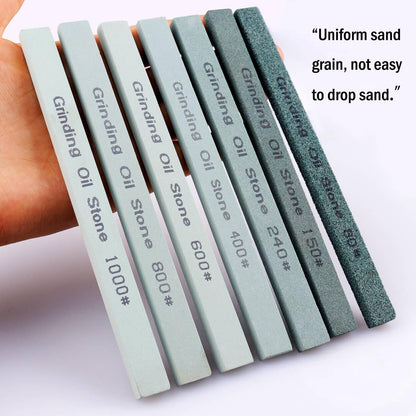 7pcs Sharpening Stone Set,7 Grit Green Silicon Carbide Whetstone Stick Honing Stone for Knife,Scissor,Moldel and Bladed Tools 80# 150# 240# 400# 600# 800# 1000# (5.9x0.47x0.24Inch)