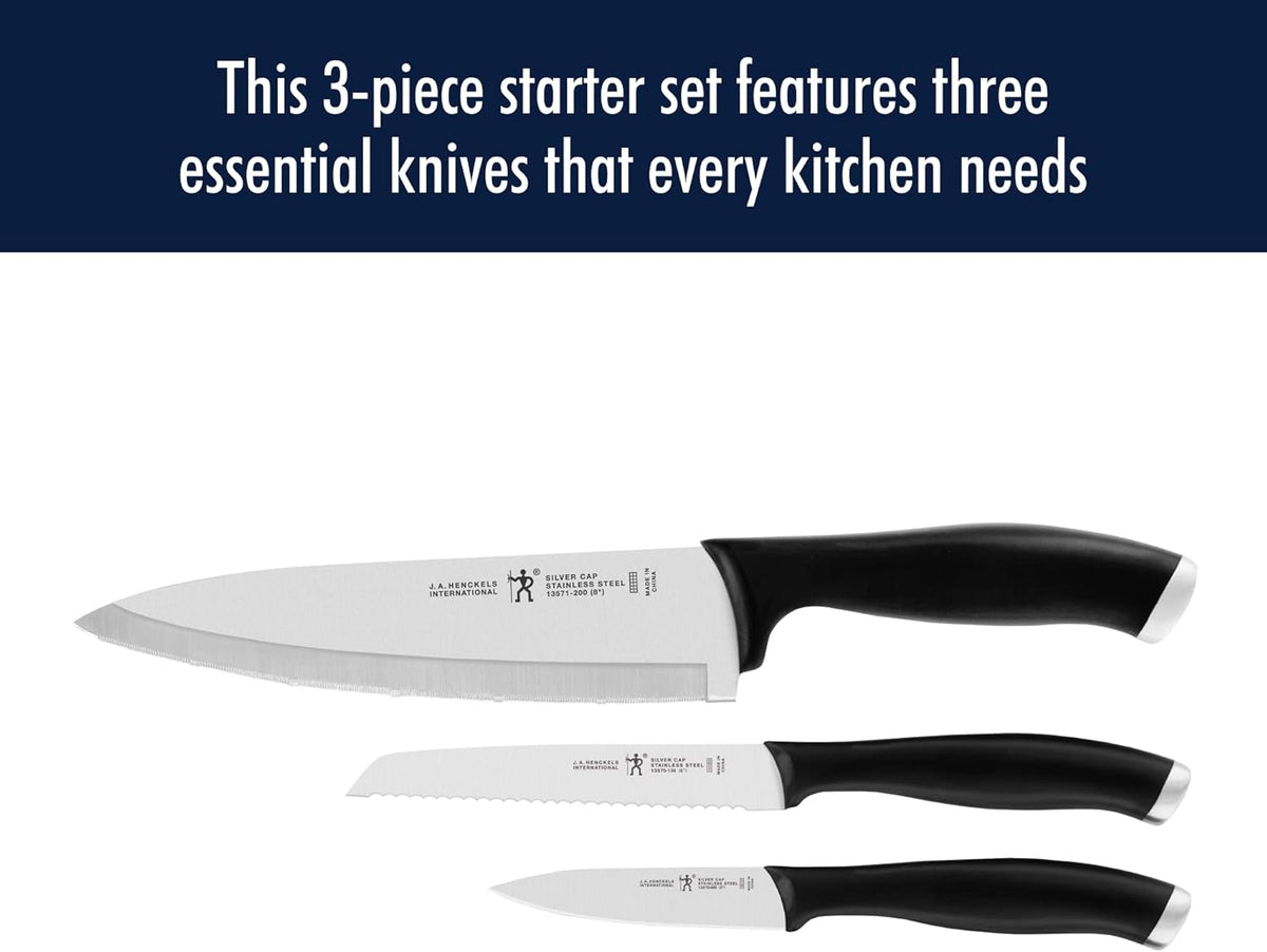 Silvercap Razor-Sharp 3-Piece Kitchen Knife Set, Chef Knife, Paring Knife, Utility Knife, German Engineered Informed by 100+ Years of Mastery
