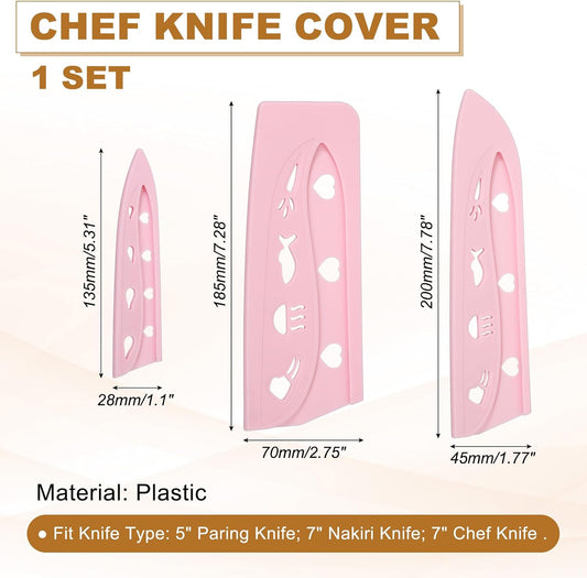 3Pcs Plastic Safety Knife Cover Sleeves Set, Universal Blade Covers Chopping Knife Guard Blade Protector for Kitchen Bar, Pink