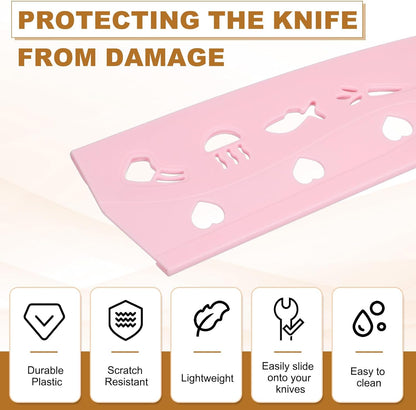3Pcs Plastic Safety Knife Cover Sleeves Set, Universal Blade Covers Chopping Knife Guard Blade Protector for Kitchen Bar, Pink