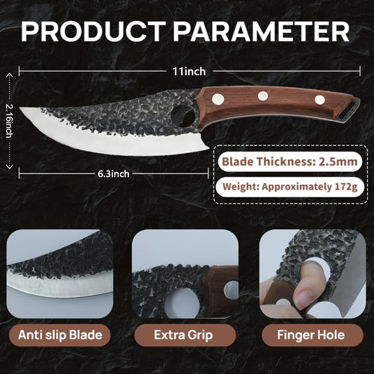 Chef Knife - Butcher Knife for Meat Cutting, Hand Forged Boning Knives with Ergonomic Wood Handle, High Carbon Steel Kitchen Knives for Home,Camping,BBQ (Chef Knife)