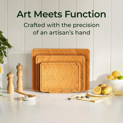 Bamboo Cutting Board, Reversible Wood Cutting Boards for Kitchen with Juice Grooves, Atelier Collection Handcrafted Large Serving Tray, Luxury Housewarming Wedding Gifts for New Home
