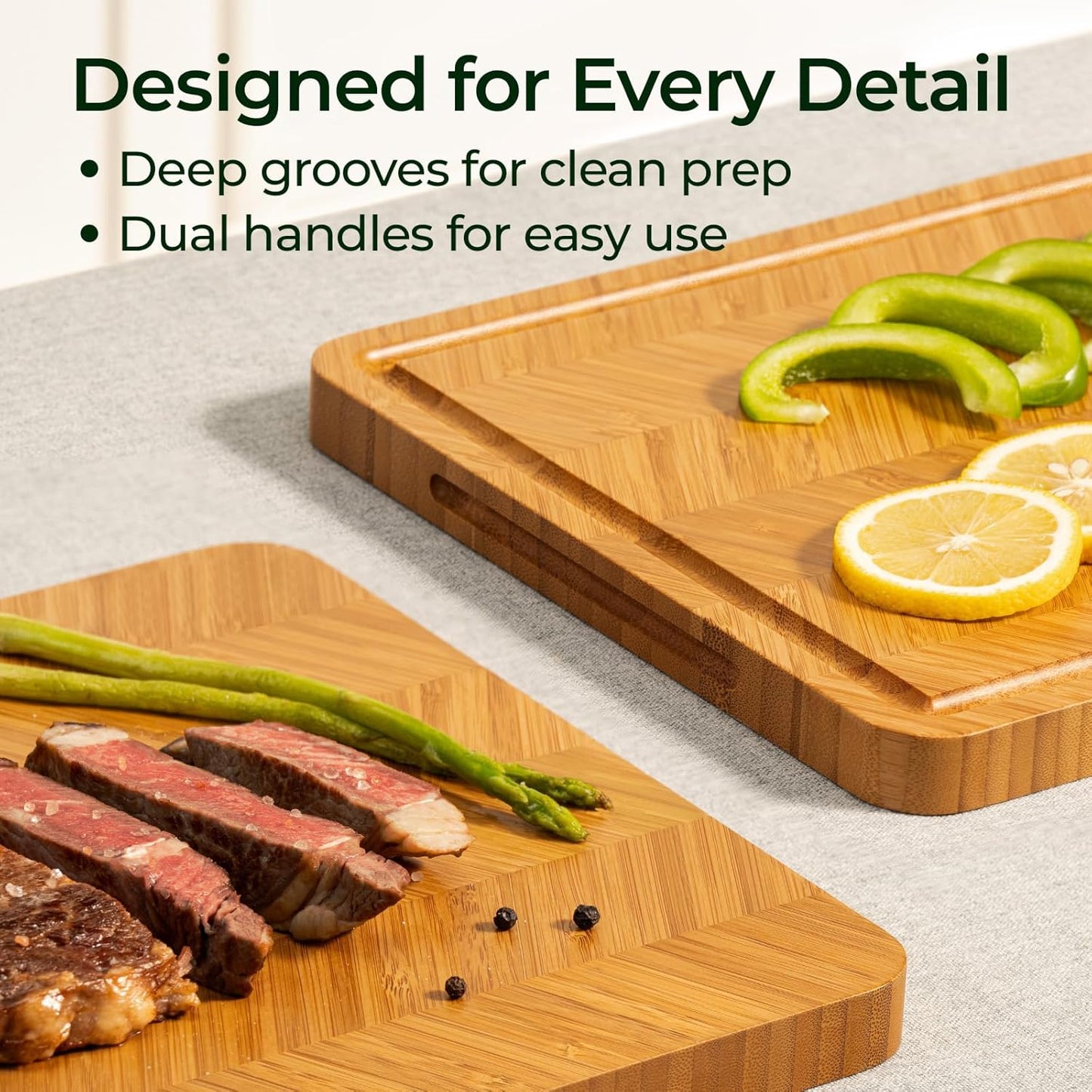 Bamboo Cutting Board, Reversible Wood Cutting Boards for Kitchen with Juice Grooves, Atelier Collection Handcrafted Large Serving Tray, Luxury Housewarming Wedding Gifts for New Home