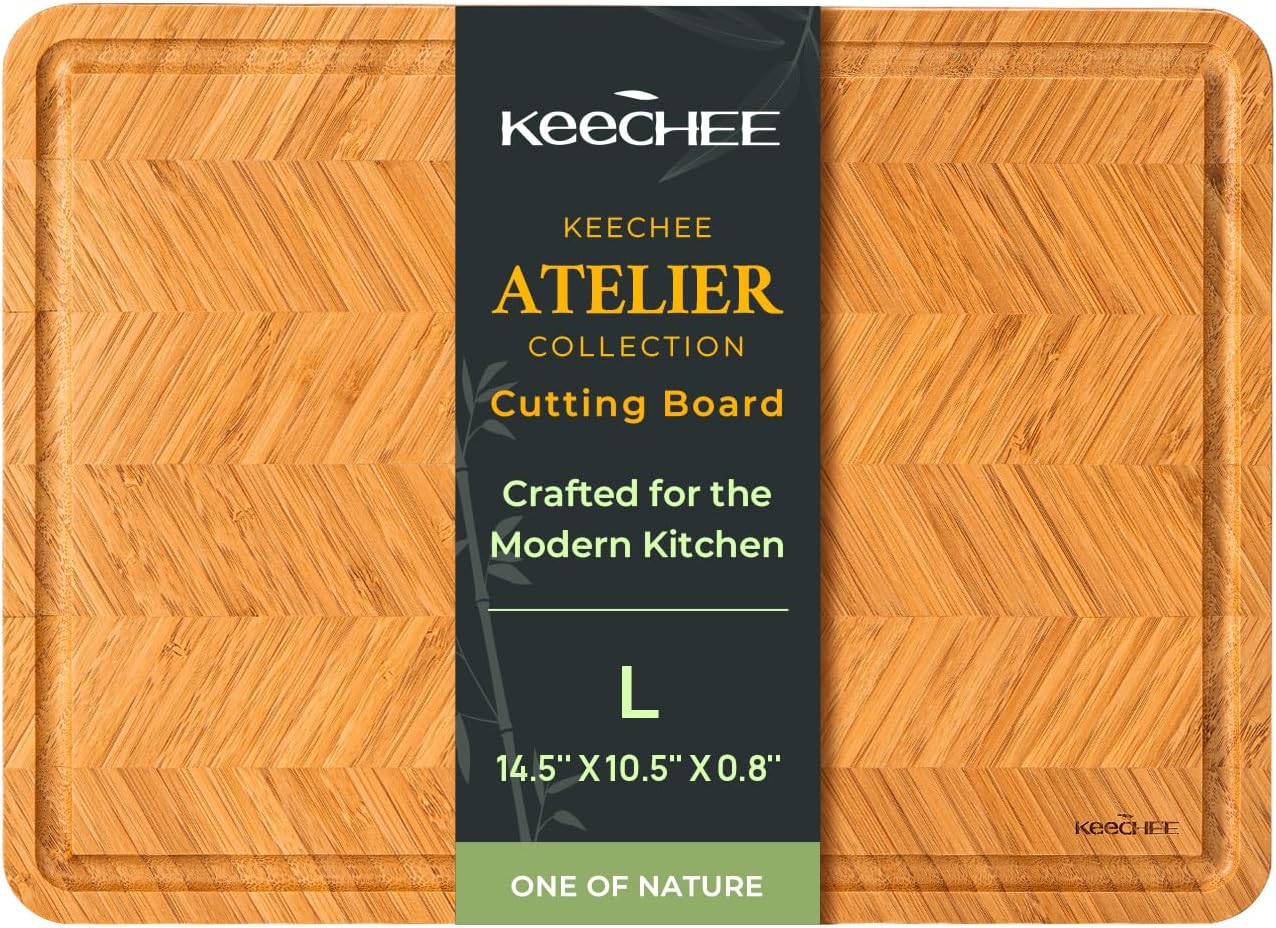 Bamboo Cutting Board, Reversible Wood Cutting Boards for Kitchen with Juice Grooves, Atelier Collection Handcrafted Large Serving Tray, Luxury Housewarming Wedding Gifts for New Home