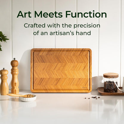 Bamboo Cutting Board, Reversible Wood Cutting Boards for Kitchen with Juice Grooves, Atelier Collection Handcrafted Large Serving Tray, Luxury Housewarming Wedding Gifts for New Home