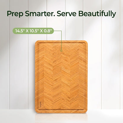 Bamboo Cutting Board, Reversible Wood Cutting Boards for Kitchen with Juice Grooves, Atelier Collection Handcrafted Large Serving Tray, Luxury Housewarming Wedding Gifts for New Home