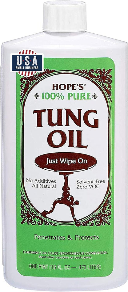 100% Pure Tung Oil, Food Safe, Premium Waterproof Natural Wood Finish and Sealer for Indoor and Outdoor Projects,16 Fl Oz, 1 Pack