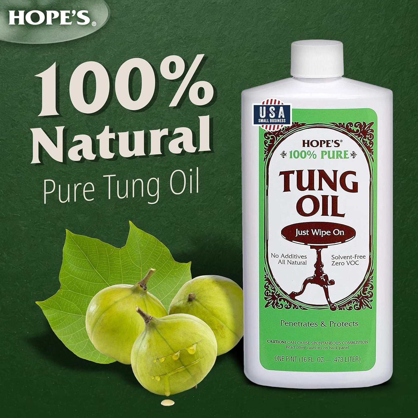 100% Pure Tung Oil, Food Safe, Premium Waterproof Natural Wood Finish and Sealer for Indoor and Outdoor Projects,16 Fl Oz, 1 Pack
