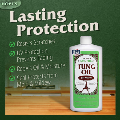 100% Pure Tung Oil, Food Safe, Premium Waterproof Natural Wood Finish and Sealer for Indoor and Outdoor Projects,16 Fl Oz, 1 Pack