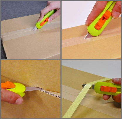 Box Cutter Retractable Blade, Safety Corrugated Cardboard Cutter Knife [Non-Stick Fluorine Coating Blade], Made in JAPAN, Green (DC-30F-1)